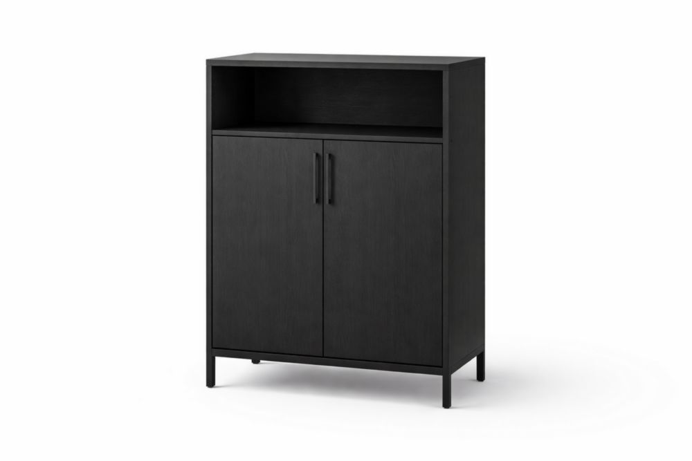 Wooden Storage Cabinet with Metal Legs Black 80cm x 40cm x 120cm-Domuliva