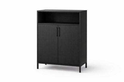 Wooden Storage Cabinet with Metal Legs Black 80cm x 40cm x 120cm-Domuliva