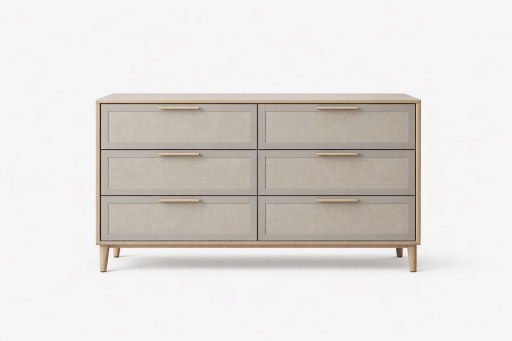 Six Drawers Gray MDF and Solid Wood Frame-Domuliva