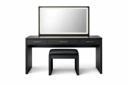 Black Wood Dressing Table Set with LED Mirror and Padded Stool-Domuliva