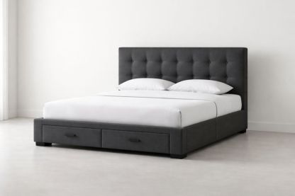 Upholstered Bed Frame with Storage Drawers Dark Gray-Domuliva