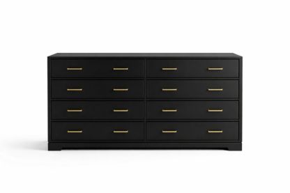 Black Wood Double 8-Drawer Dresser with Gold Handles-Domuliva