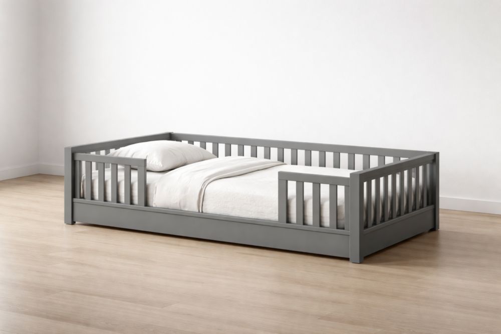Toddler Bed Frame Pine Wood Gray 144cm x 76cm x 60cm-Domuliva