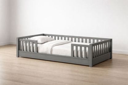Toddler Bed Frame Pine Wood Gray 144cm x 76cm x 60cm-Domuliva