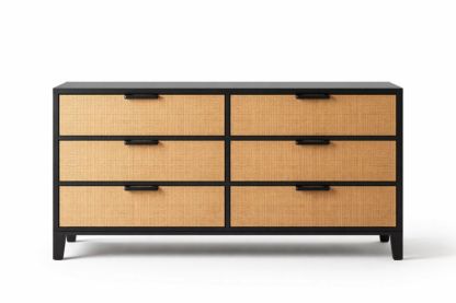 Six-Drawer Wooden with Black Frame and Woven Rattan Front-Domuliva