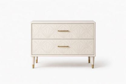 Two-Drawer White Wood Drawer with Gold Accents-Domuliva
