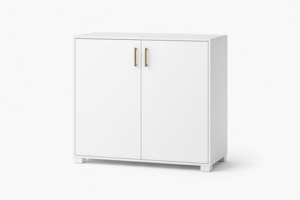 White Rectangular Engineered Wood Cabinet with Metal Handles 80 cm Height-Verdinella