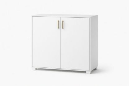 White Rectangular Engineered Wood Cabinet with Metal Handles 80 cm Height-Verdinella