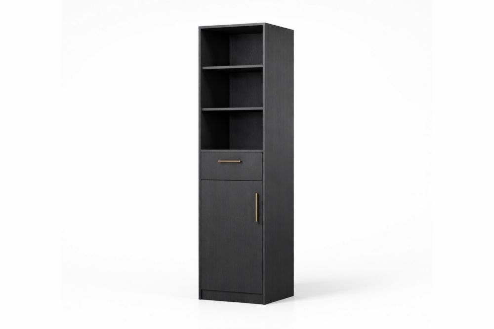 Black Wood Cabinet with Shelves and Drawer-Verdinella