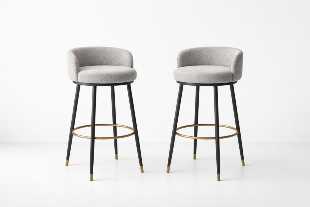 Set of 2 Upholstered Bar Stools with Backrest and Metal Frame 102cm Grey-Verdinella