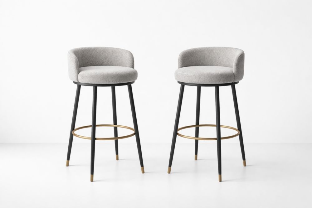 Set of 2 Upholstered Bar Stools with Backrest and Metal Frame 102cm Grey-Verdinella