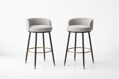 Set of 2 Upholstered Bar Stools with Backrest and Metal Frame 102cm Grey-Verdinella