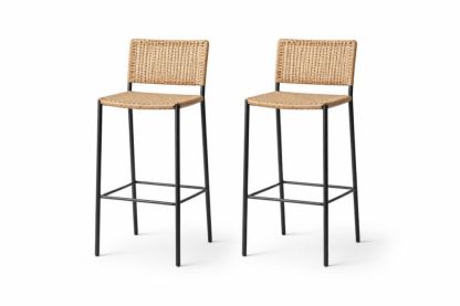 Set of 2 Wicker Bar Stools with Black Metal Frame 75cm Height-Verdinella