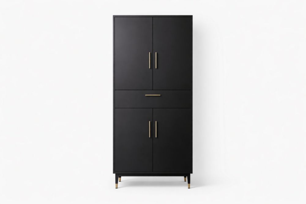 Black Metal Wood Storage Cabinet with Adjustable Shelves-Verdinella