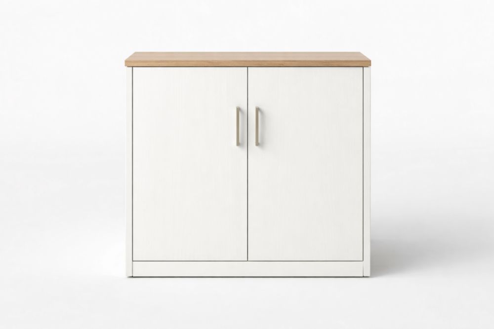Two-Door Storage Cabinet White and Light Brown Wood 80cm x 70cm x 35cm-Verdinella