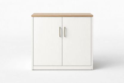 Two-Door Storage Cabinet White and Light Brown Wood 80cm x 70cm x 35cm-Verdinella