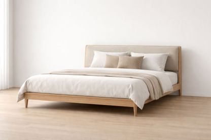 Upholstered Platform Bed with Solid Wood Frame, Beige-Verdinella