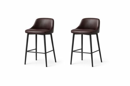 Set of 2 Brown Faux Leather Bar Stools with Black Metal Legs-Verdinella