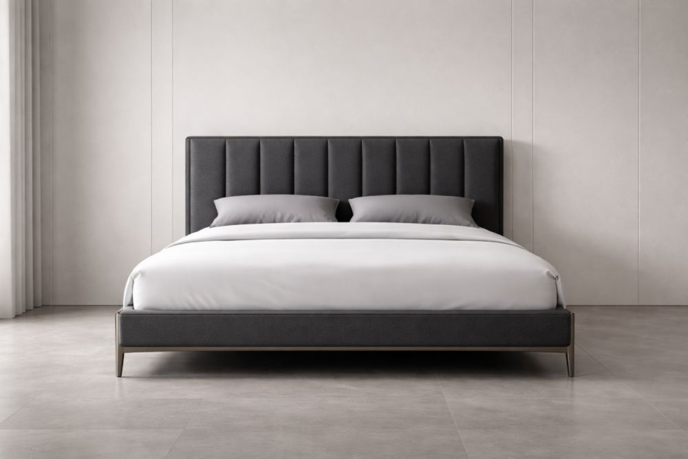 Black Fabric Upholstered Bed Frame with Headboard 210cm x 160cm x 110cm-Verdinella