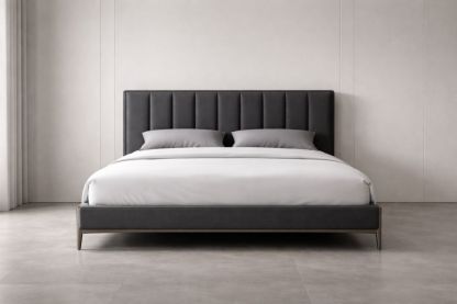 Black Fabric Upholstered Bed Frame with Headboard 210cm x 160cm x 110cm-Verdinella