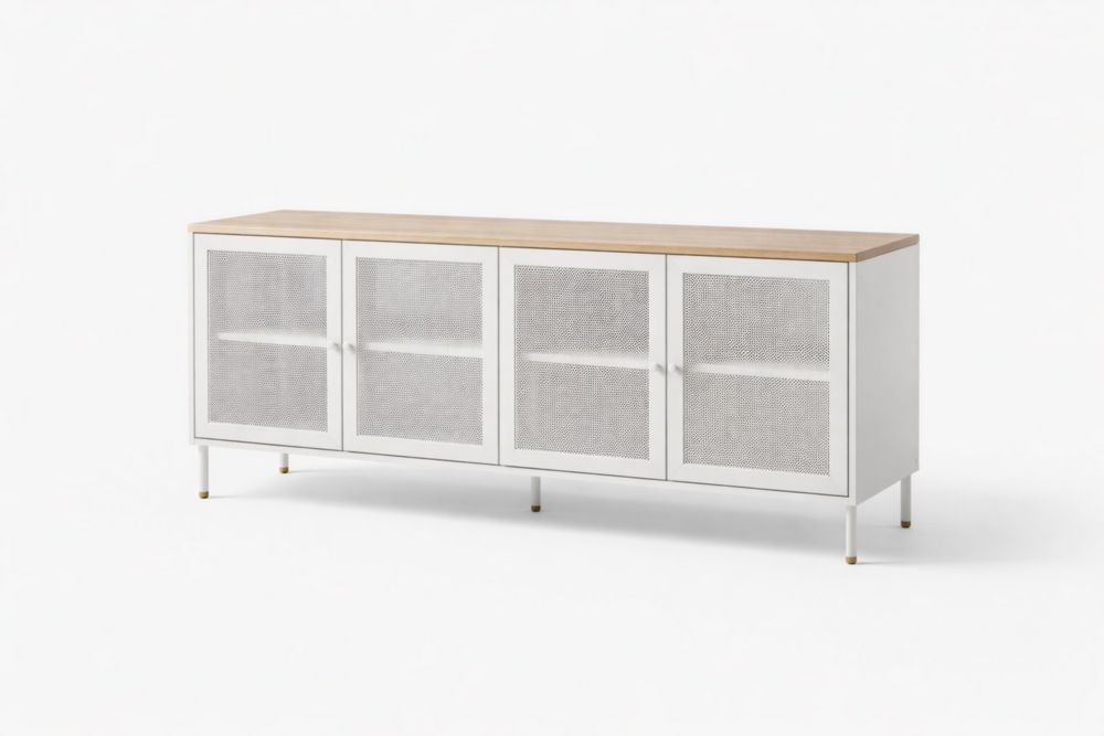 White Metal and Wood Sideboard with Mesh Doors 4-Door 150cm-Verdinella