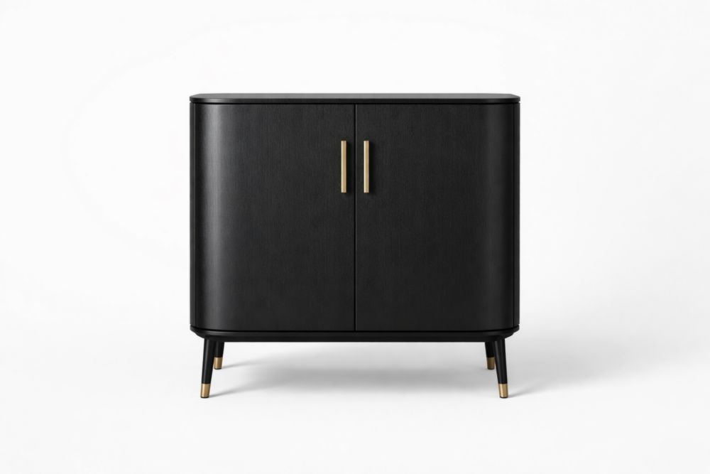Black Wood Cabinet with Gold Handles-Verdinella