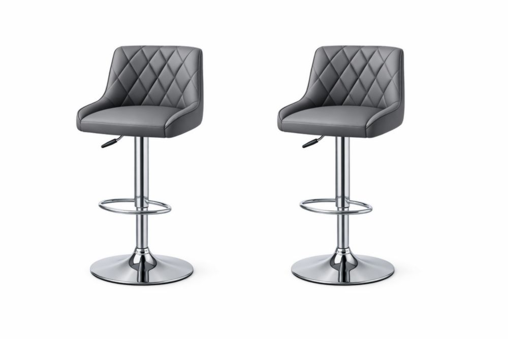 Adjustable Grey PU Leather Swivel Bar Stool Set with Chrome Base-Verdinella