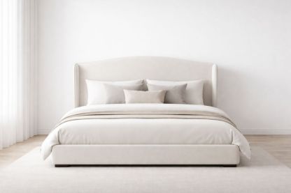 Upholstered Platform Bed Frame Beige with Headboard and Wooden Slats-Verdinella