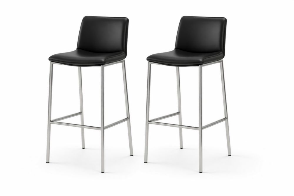 Set of 2 Black PU Leather Bar Stools with Stainless Steel Legs-Verdinella