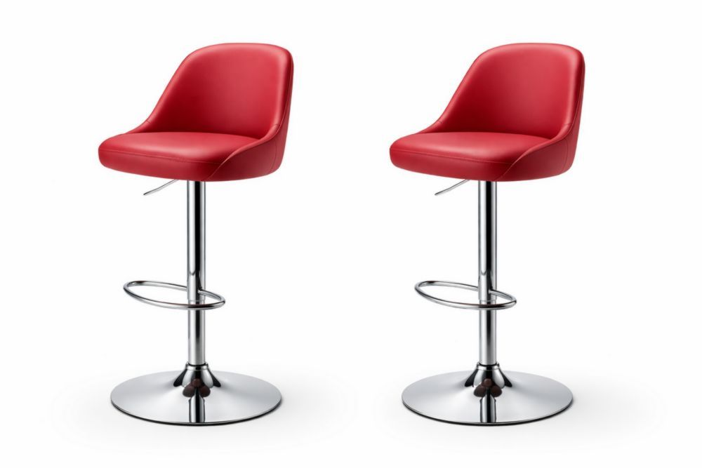 Set of 2 Red Adjustable Swivel Bar Stools with Chrome Footrest-Verdinella