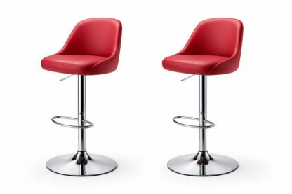 Set of 2 Red Adjustable Swivel Bar Stools with Chrome Footrest-Verdinella