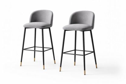 Set of 2 Grey Velvet Bar Stools with Black Metal Frame-Verdinella