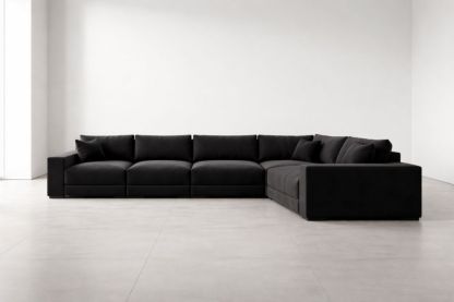 Black L-Shaped Sectional Sofa Fabric Upholstery Solid Wood Frame 360x90x63 cm
