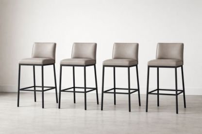 Set of 4 Faux Leather Bar Stools with Black Metal Legs