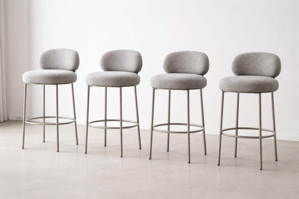 Set of 4 Upholstered Steel Frame Counter Stools Light Gray