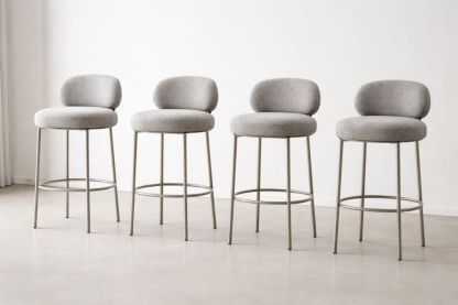 Set of 4 Upholstered Steel Frame Counter Stools Light Gray