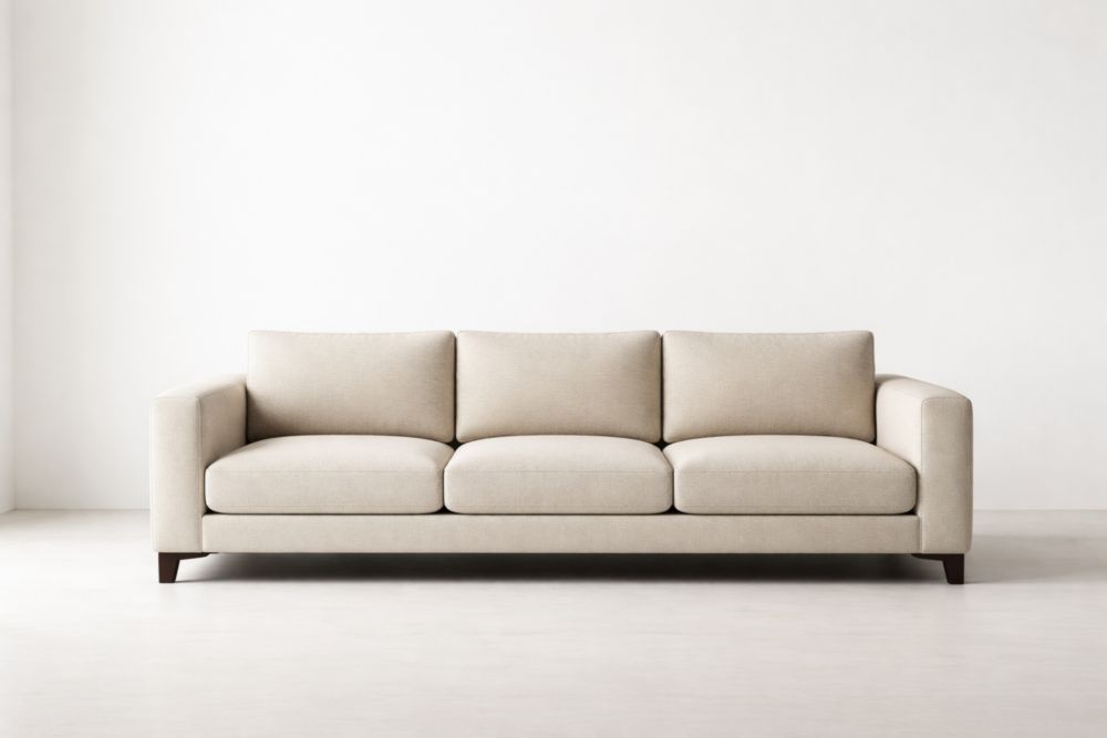 Beige Polyester 3-Seater Sofa with Wood Frame