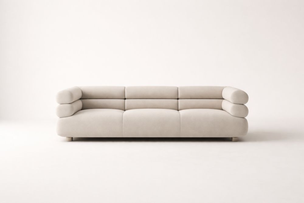 Beige Fabric Upholstered Sofa with Foam Padding