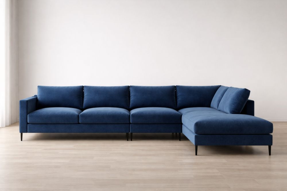 L-Shaped Sectional Sofa Blue Velvet Upholstery Steel Frame
