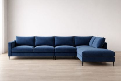 L-Shaped Sectional Sofa Blue Velvet Upholstery Steel Frame
