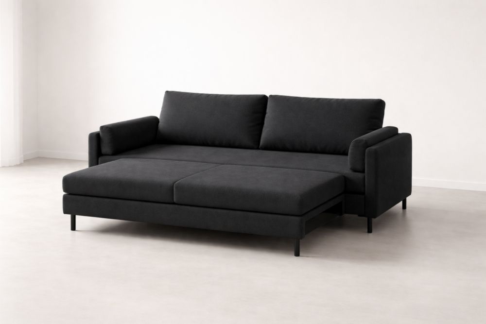 Dark Gray Fabric Sofa Bed with Metal Legs