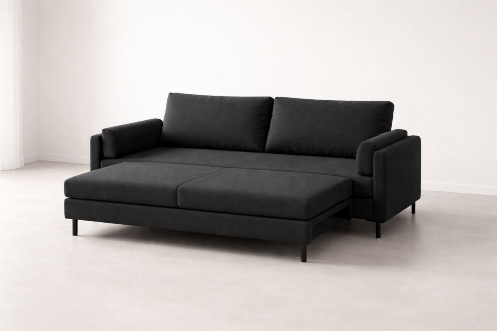 Dark Gray Fabric Sofa Bed with Metal Legs
