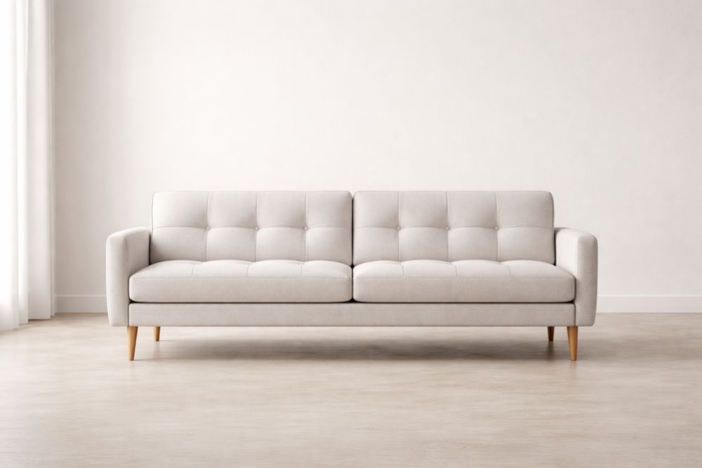 Two-Seater Sofa Linen Light Gray Upholstery Wooden Legs