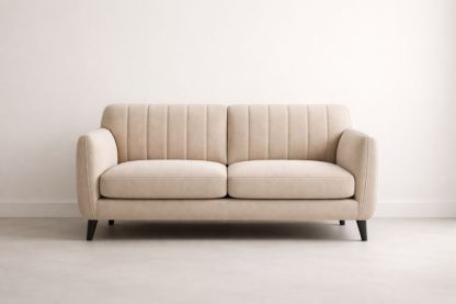 Beige Upholstered Two-Seater Sofa with Black Wooden Legs