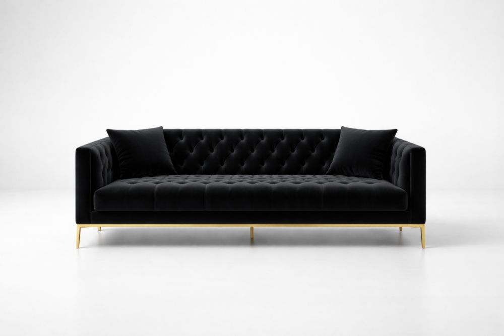 Velvet Sofa with Gold Legs and Two Cushions
