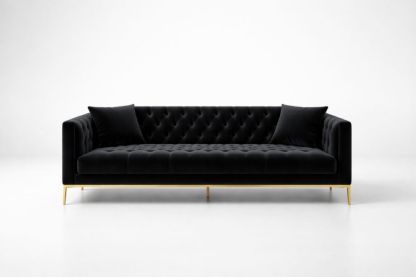 Velvet Sofa with Gold Legs and Two Cushions