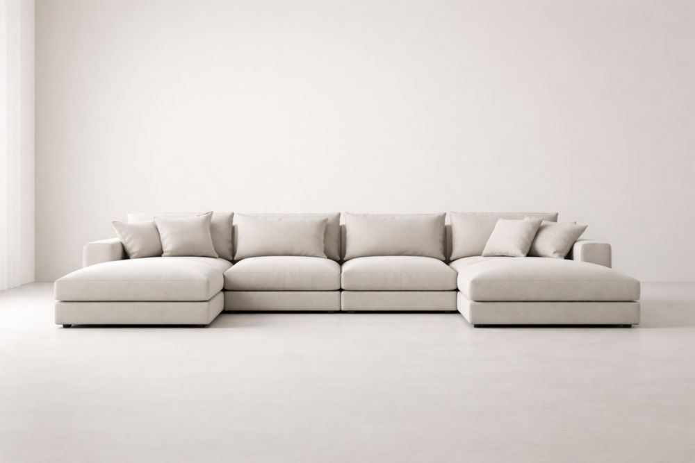 Fabric Sectional Sofa Set Beige with Chaise