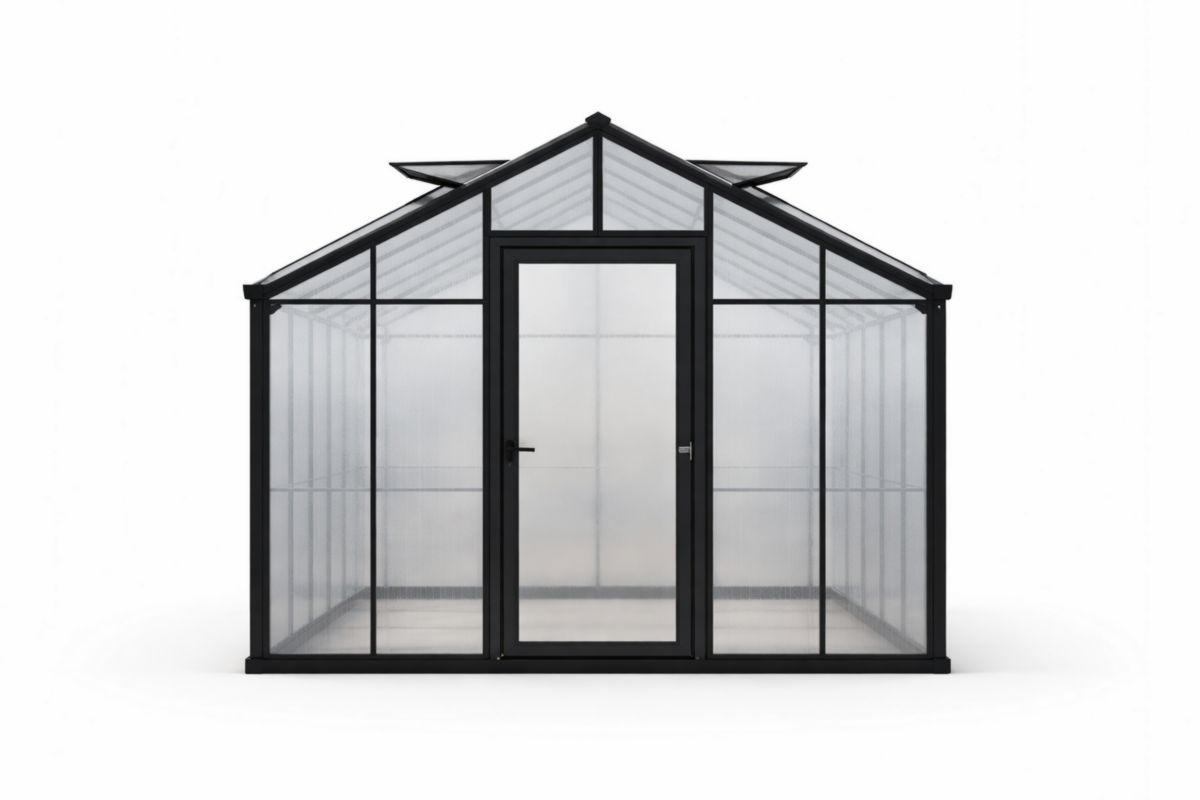 Aluminum Frame Greenhouse with Polycarbonate Panels and Door Black 300cm x 240cm x 220cm