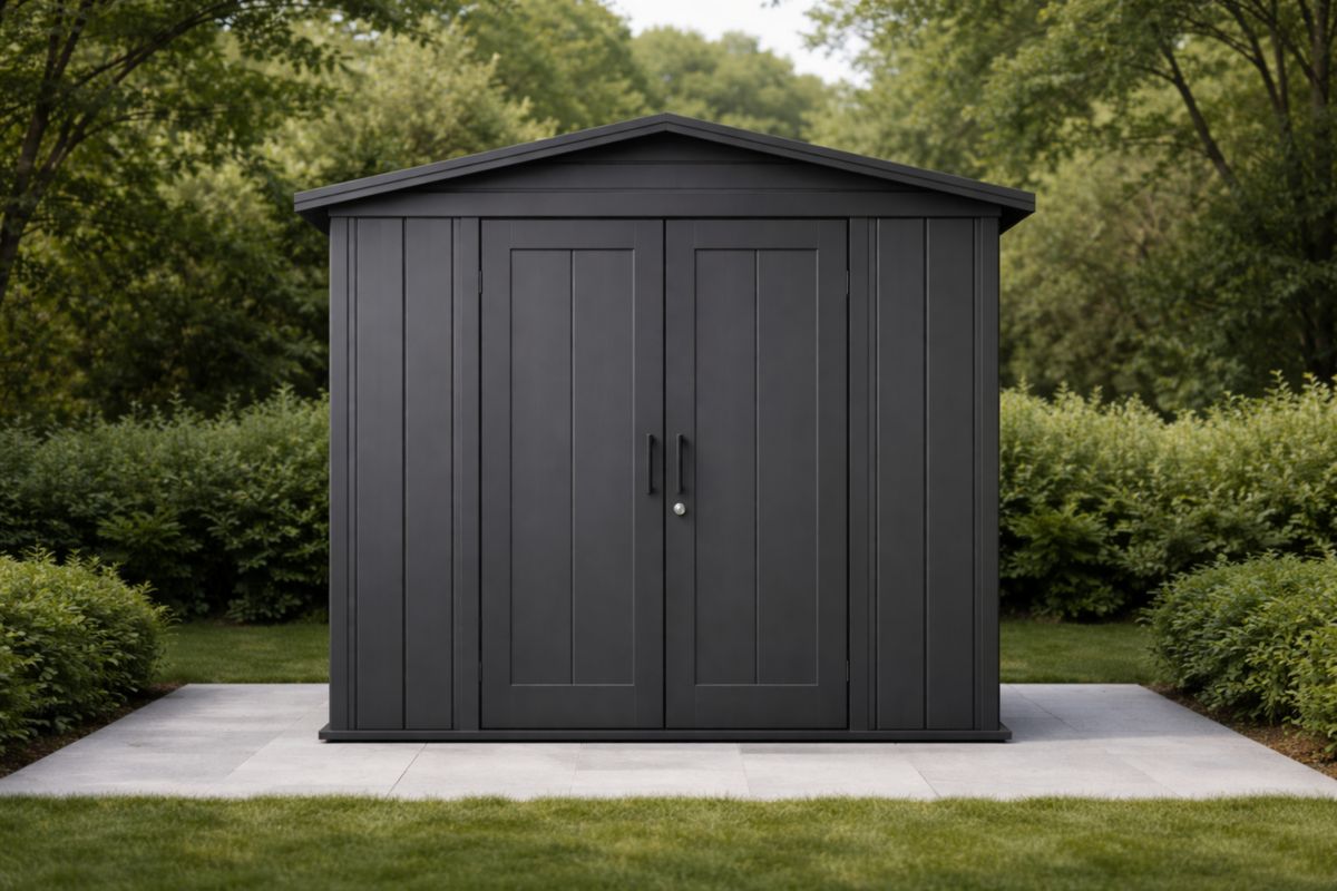 Resin Storage Shed with Double Doors – Black, 244 cm Length, 200 cm Height