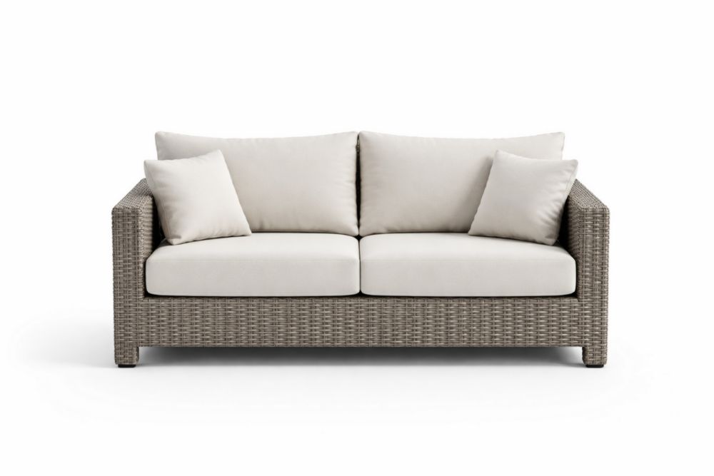 Outdoor Wicker Loveseat with Beige Cushions, 150cm